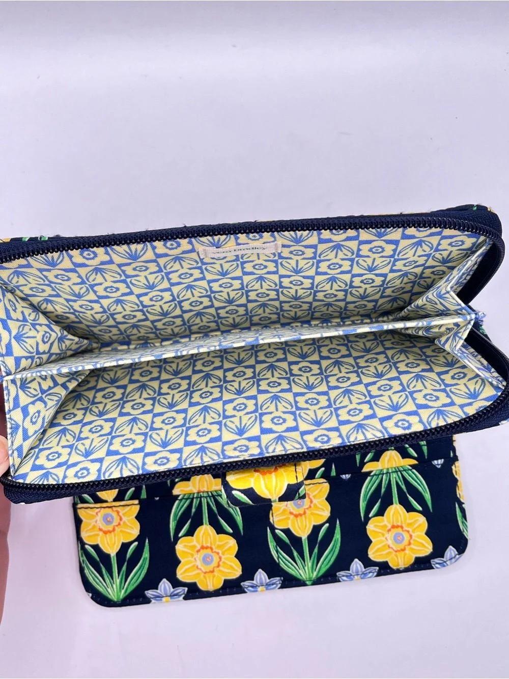 Vera Bradley Floral Quilted Zip Wallet - Navy and Yellow